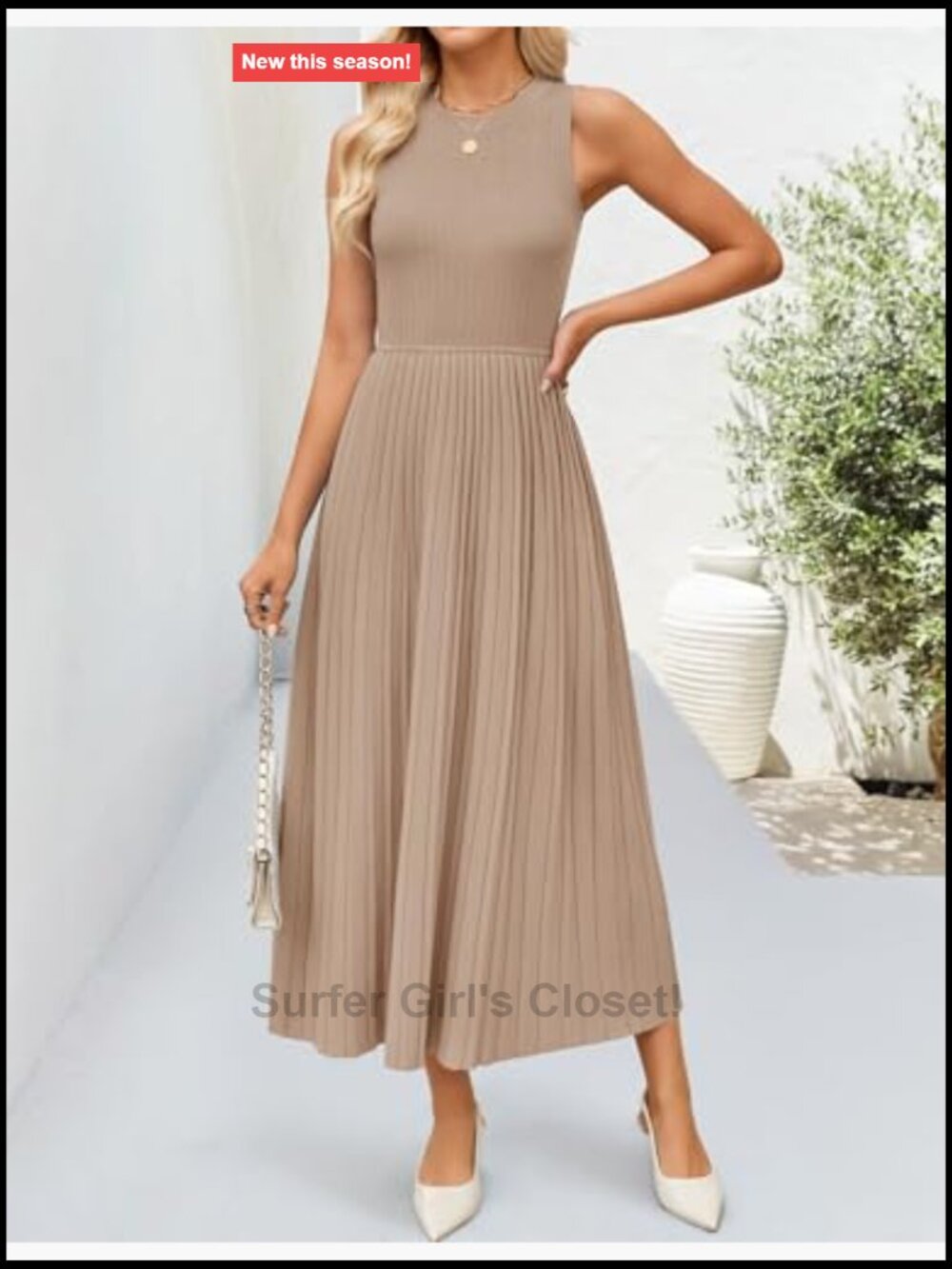 Sleeveless Knit Midi A-Line Pleated Dress Casual Business Party - Picture 4 of 7